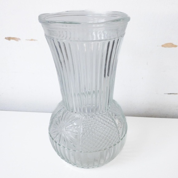 The Unbranded Brand Other - Clear Glass Vase Ribbed Body Round Bottom Flower Home Decor Modern Farmhouse